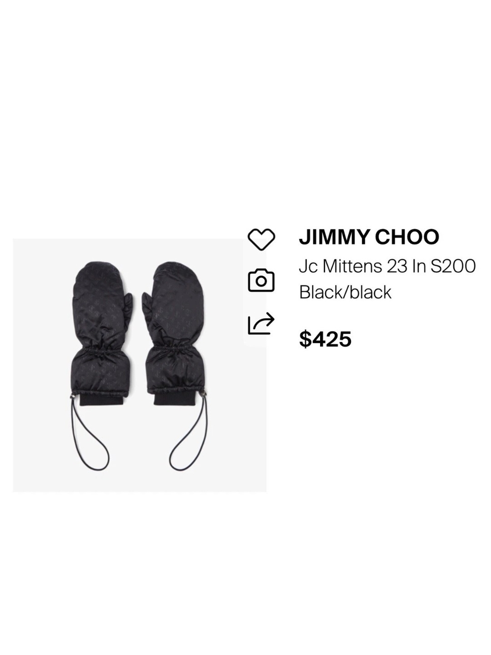 Jimmy Choo Black Logo Ski Capsual Snow Mittens Sz M Sold Out